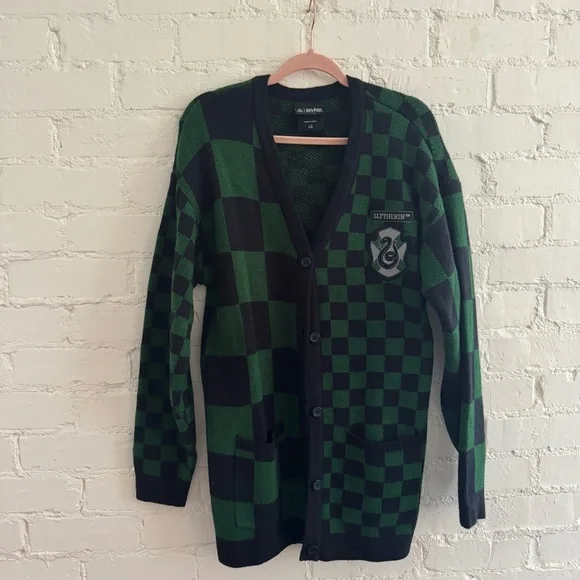 ON HOLD Slytherin Boxlunch Green and Black Checkered Cardigan 🐍🖤💚 - Picture 2 of 7